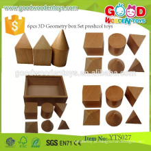 Brinquedo educacional pré-escolar de madeira natural 6pcs Caixa de geometria 3D Set Brinquedos pré-escolares